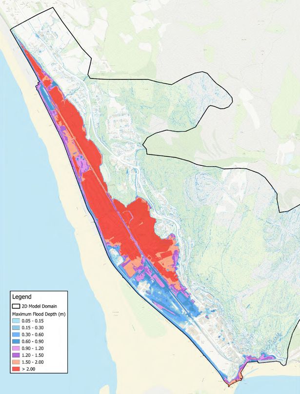 Barmouth's potential flood cell in the absence of improvements currently proposed