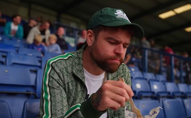 The popular creator also headed down to Bury FC's Gigg Lane for a try of their pies