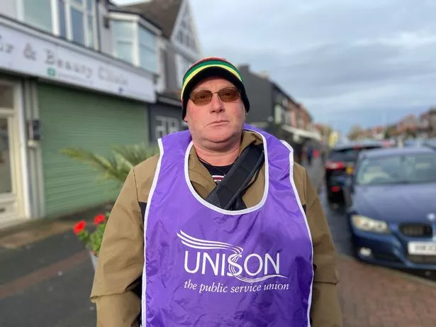 Brian Evans at the picket line in Wallasey