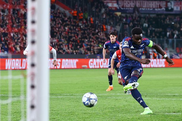 Bukayo Saka scored a penalty for Arsenal against Slavia Prague
