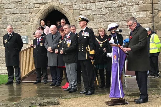The 'Rear Admiral' joins VIPs at Caernarfon's Remembrance Day service in 2018