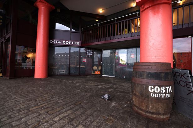 Costa coffee shop on Albert Dock in Liverpool