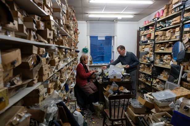 Maureen and Marc Rose pose for photos in Taylor's Buttons in Fitzrovia in London, Britain 25 November 2025. Facundo Arrizabalaga/MyLondon