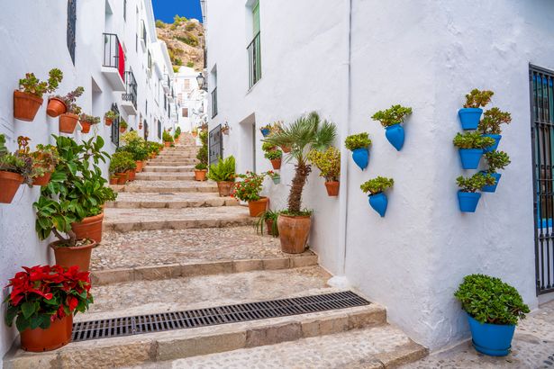 Frigiliana village whitewashed white typical in Costa del Sol of Malaga in Andalusia Spain