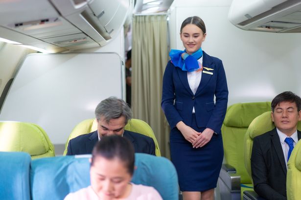 Stewardess service to businessman in business class