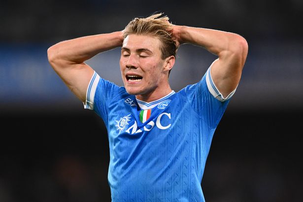Rasmus Hojlund of Napoli disappointment during the Serie A match between SSC Napoli and Genoa CFC at Stadio Diego Armando Maradona on October 05, 2025 in Naples, Italy
