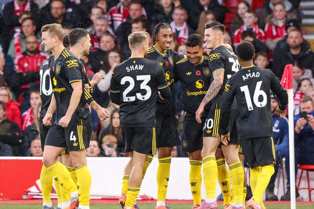 Manchester United players were all smiles after Casemiro opened the scoring against Nottingham Forest