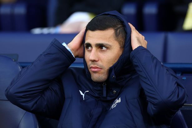 Rodri of Manchester City looks on during the Premier League match between Manchester City and Bournemouth at Etihad Stadium on November 02, 2025 in Manchester, England.