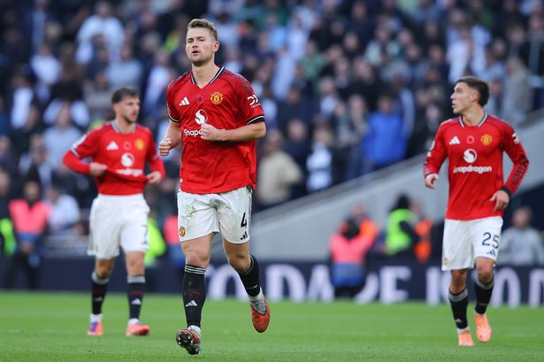 Matthijs de Ligt returns to his own half after scoring Manchester United's equaliser against Tottenham Hotspur
