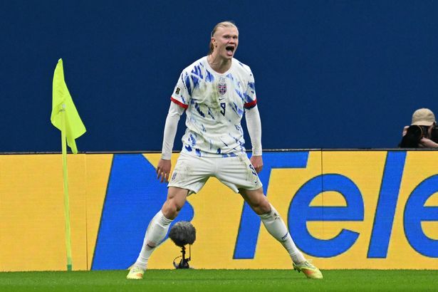 Erling Haaland celebrates scoring against Italy