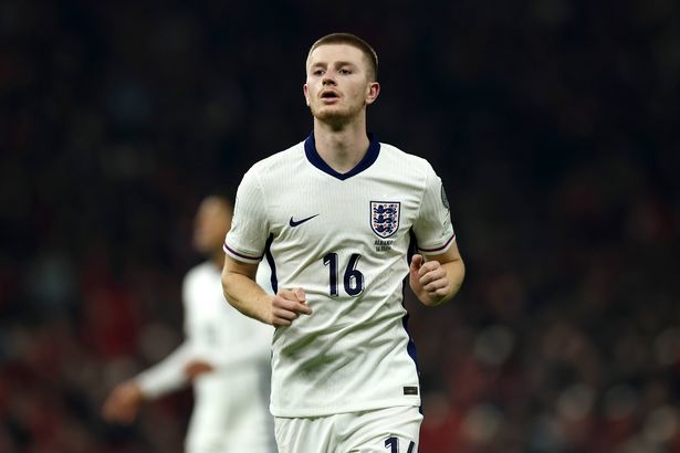 Adam Wharton of England looks on during the FIFA World Cup 2026 qualifier match between Albania and England