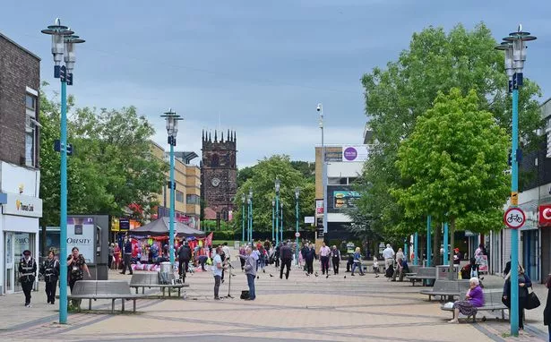 Huyton Village shopping area on Derby Road