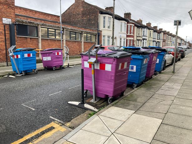 Bin hubs have been placed on side streets off County Road. Dunluce Street pictured.