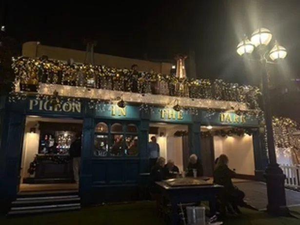 The cosy Pigeon in the Park pub in the dark