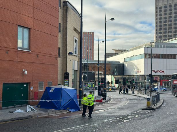 A police cordon on Smallbrook Queensway the day after a woman was stabbed in the area 