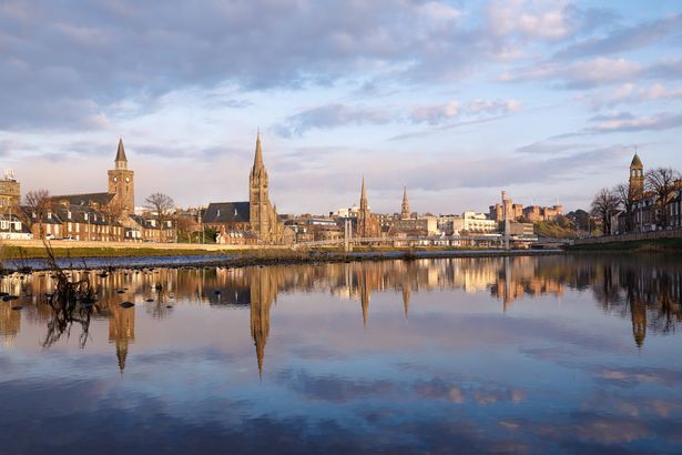 Reflection of Inverness City and the River Ness,  Inverness city in the Scottish Highlands, United Kingdom