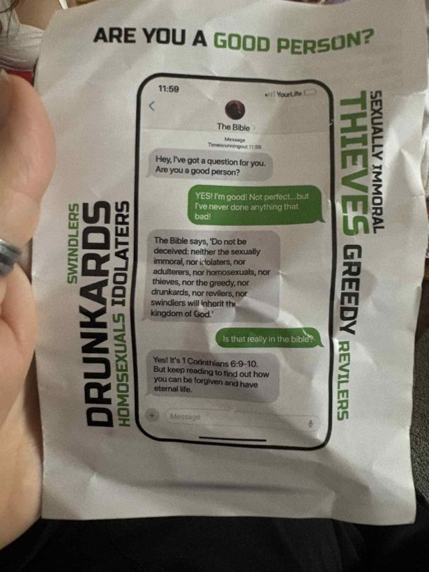 The leaflet asked 'Are you a good person?'