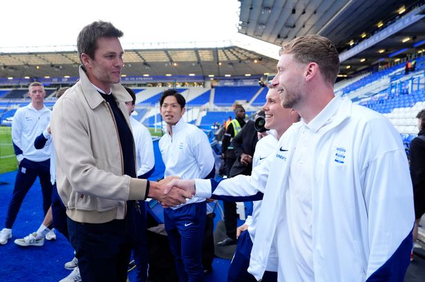 Birmingham City goalkeeper Ryan Allsop (right) with investor Tom Brady at St Andrew's