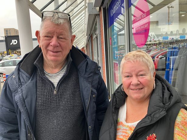 Angela Heaton and her partner Gilbert Hyde at Regent Retail Park in Salford.