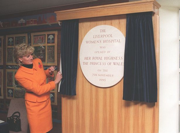 Diana Princess of Wales on her visit to officially open Liverpool Womens Hospital pictured with Mother and new baby