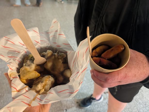 Loaded roasties and pigs in blankets at Piccadilly Gardens