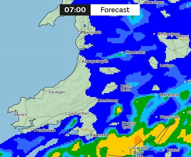 The Met Office shows light rainfall spreading across the country