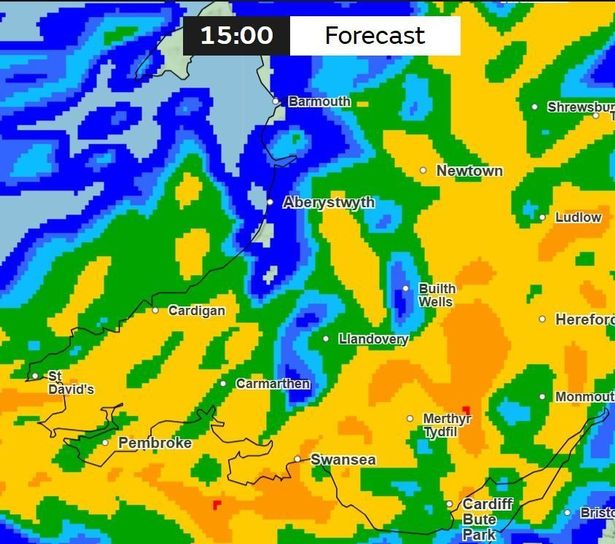 Weather map of Wales