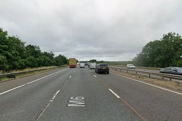 A Google Maps street view screengrab of a section of the M6 motorway in Warwickshire between Junctions 2 and 3