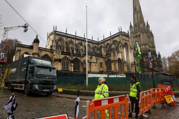 Film crews in St Mary Redcliffe Church