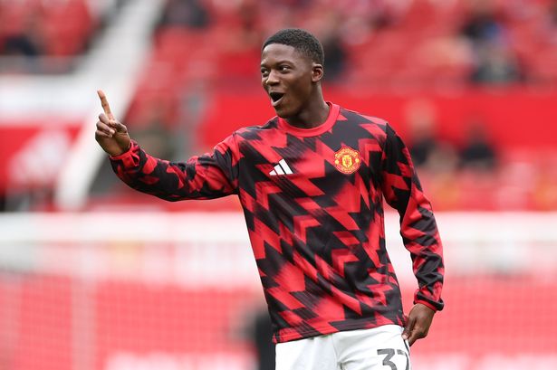 Kobbie Mainoo prior to the Premier League match between Manchester United and Burnley at Old Trafford. 