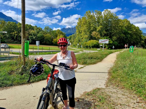 Nicola on an e-bike ride in front of the Pyrenees