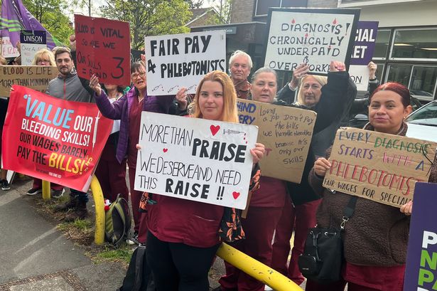 Phlebotomists outside Sandford Education Centre in Cheltenham earlier this year