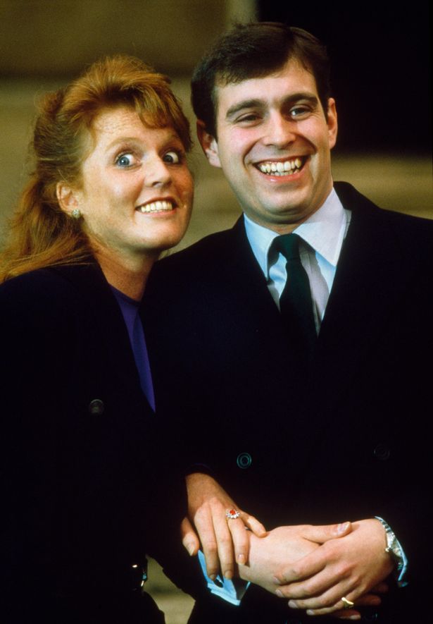Prince Andrew, the Duke of York and Sarah Ferguson photographed at Buckingham Palace after the announcment of their engagement