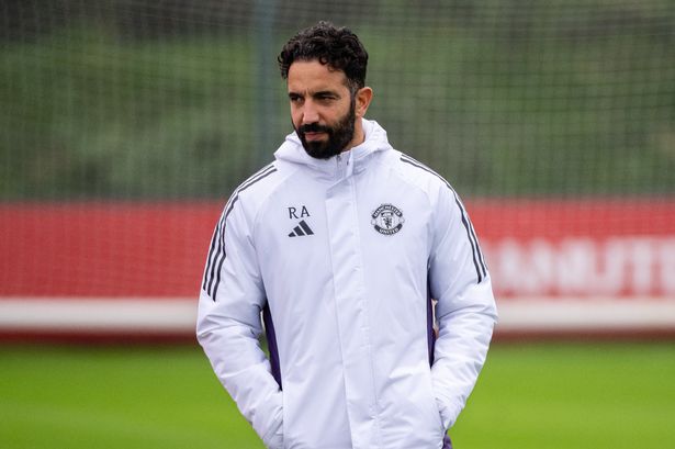 Head Coach Ruben Amorim of Manchester United in action during a first team training session at Carrington Training Ground on October 17, 2025 in Manchester, England
