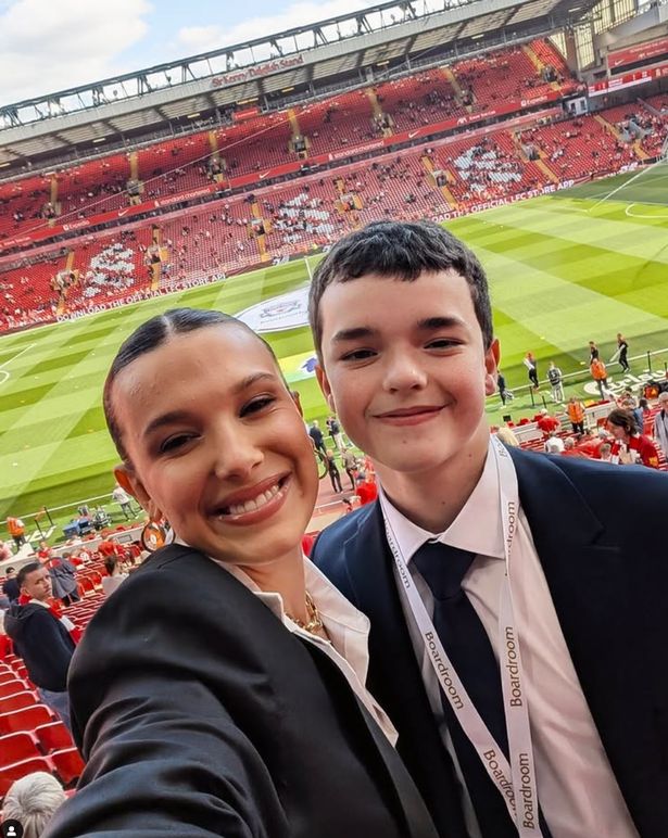 Millie Bobby Brown and Owen Cooper at Anfield in April
