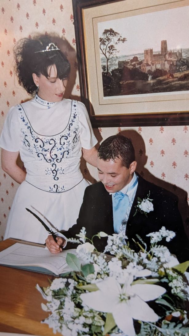 Michael Donnelly and wife Pamela on their wedding day