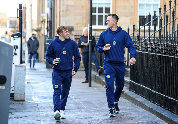 Lawrence Shankland leaves the hotel with Connor Barron