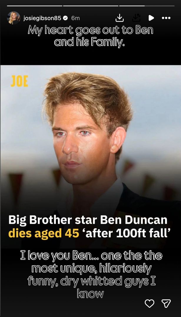 Josie Gibson shared an emotional tribute to Ben Duncan