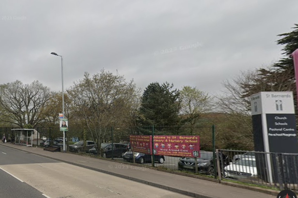 Antrim Road entrance to St Bernard's Primary School, in Glengormley