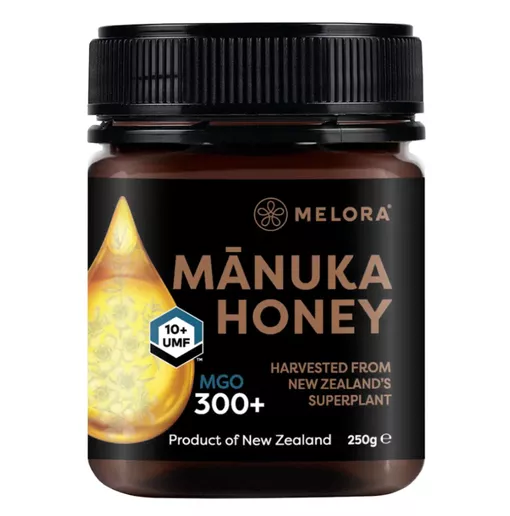 The Manuka Honey 300+ MGO (250g) is available from Melora