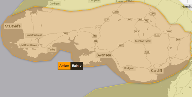 An Amber warning is in place for South Wales on Monday