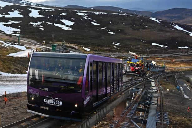 The funicular railway which transports snowsports enthusiasts and other visitors to the upper slopes of Cairngorm, on February 14, 2023 in Aviemore, Scotland