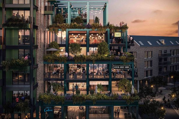 CARGO Hall restaurant terraces at night