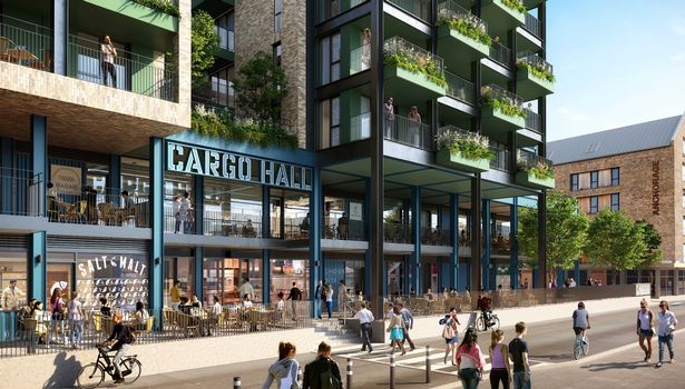 CARGO Hall entrance oblique - Images of the proposal for Wapping Wharf North, the new CARGO development