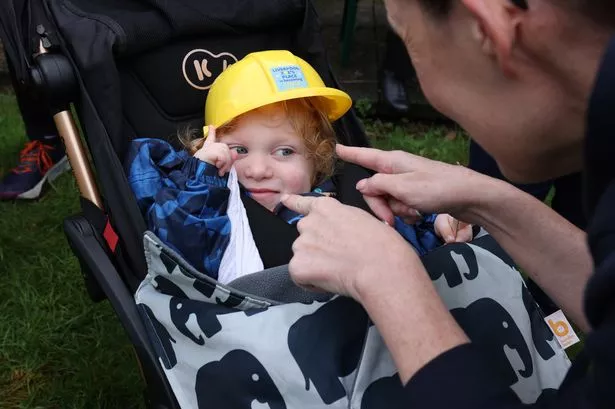 Lucas in his hard hat at the ground-breaking ceremony for the new Zoe's Place hospice, to be re-named Little Lights Baby Hospice, on Haymon's Green in West Derby