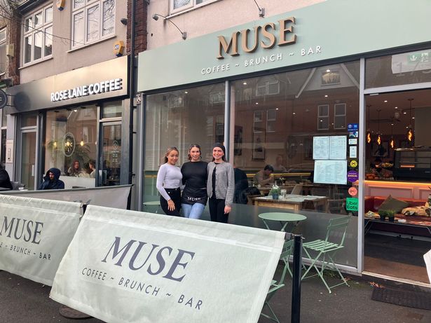Left to right: Anna Gray, 31, Laetia Ogungboro, 22, Lauren Jordan, 21, all of whom work at Muse café on Rose Lane. 