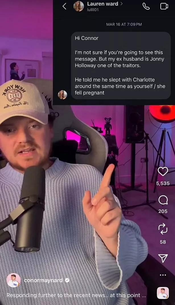 Conor shared a message sent by Jonny's ex-wife, who had given him persmission to publish the message