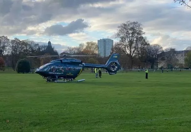 An air ambulance landing in Leith Links after Constitution Street was closed off just after 1.30pm today