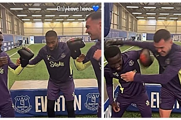 Everton's Idrissa Gueye and Michael Keane show they have made up following the former's sending off at Manchester United as they joined team-mate Beto for a light-hearted video at Finch Farm that has been posted by Thierno Barry on Instagram