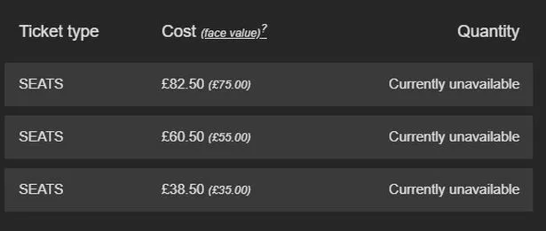 Fans trying to secure tickets for the Manchester shows were faced with a screen saying tickets were 'currently unavailable'